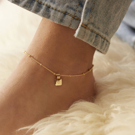 Initial Square Charm Anklet Silver